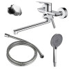 Lursy Смеситель для ванны с ручным душем, длинный излив, хром