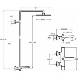 E97389RU-9-CP AVID Колонна для ванны и душа с термостатом, верхним и ручным душем, хром