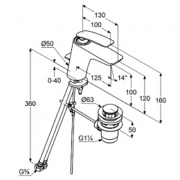 KLUDI BALANCE Однорычажный смеситель для раковины, с донным клапаном, арт. 520230575