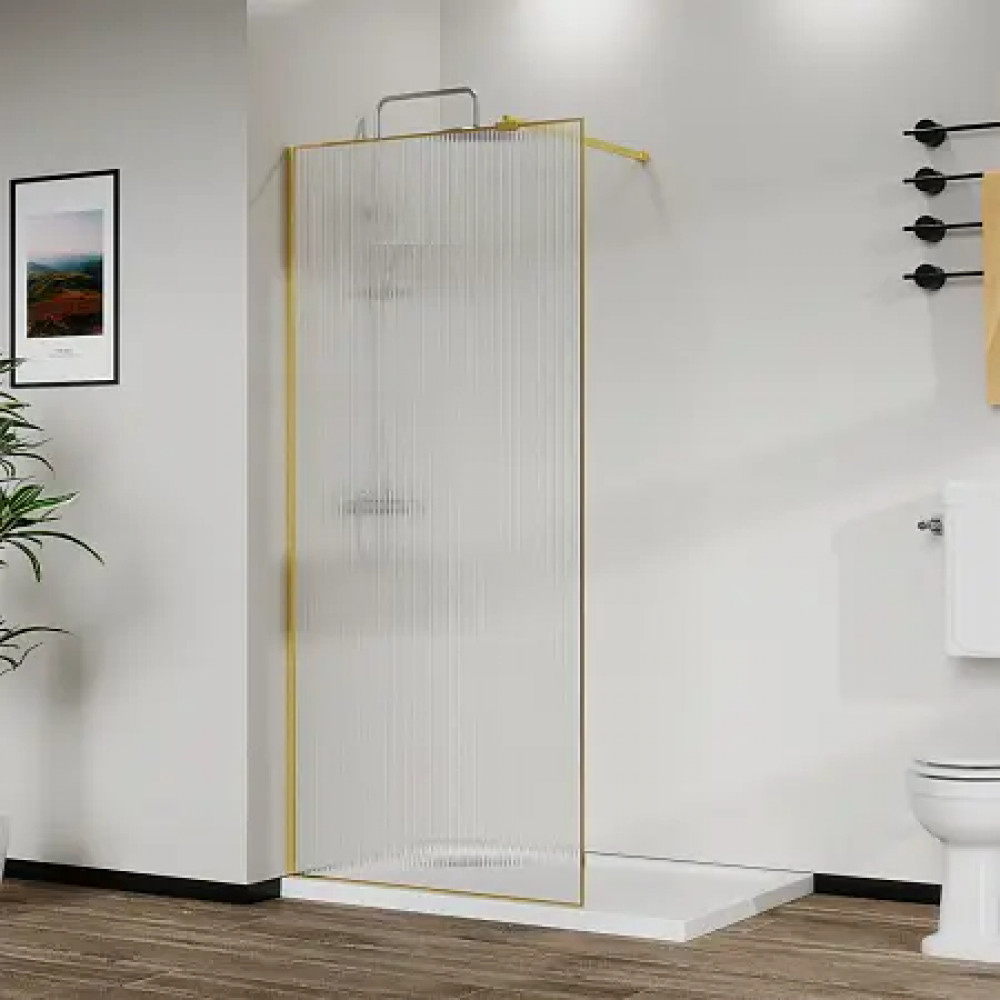 AZ-271-100-BGL-CRF Душевая перегородка Walk-in, 100x195-BGL-CRF, в рамке, Рифленое стекло 8 мм, профиль брашированное золото