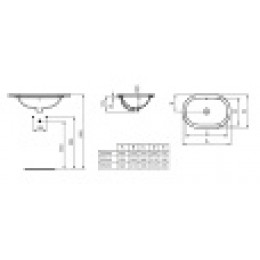 E504801 CONNECT Овальная встраиваемая под столешницу раковина 55х38 см, без отверстия под смеситель, с отверстием перелива, с монтажным шаблоном