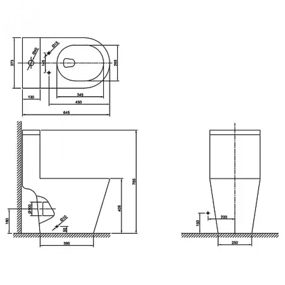 Prime Унитаз напольный безободковый моноблок, сиденье микролифт. Размер: 640*370*760mm (2 места)