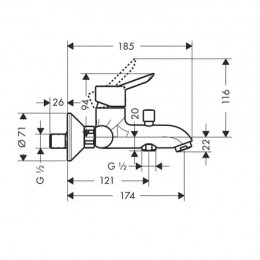 31742000 XX Focus S Смеситель для ванны, однорычажный, ВМ, ½’