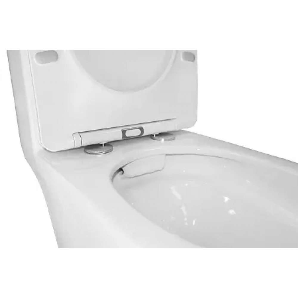 Prime Унитаз напольный безободковый моноблок, сиденье микролифт. Размер: 640*370*760mm (2 места)