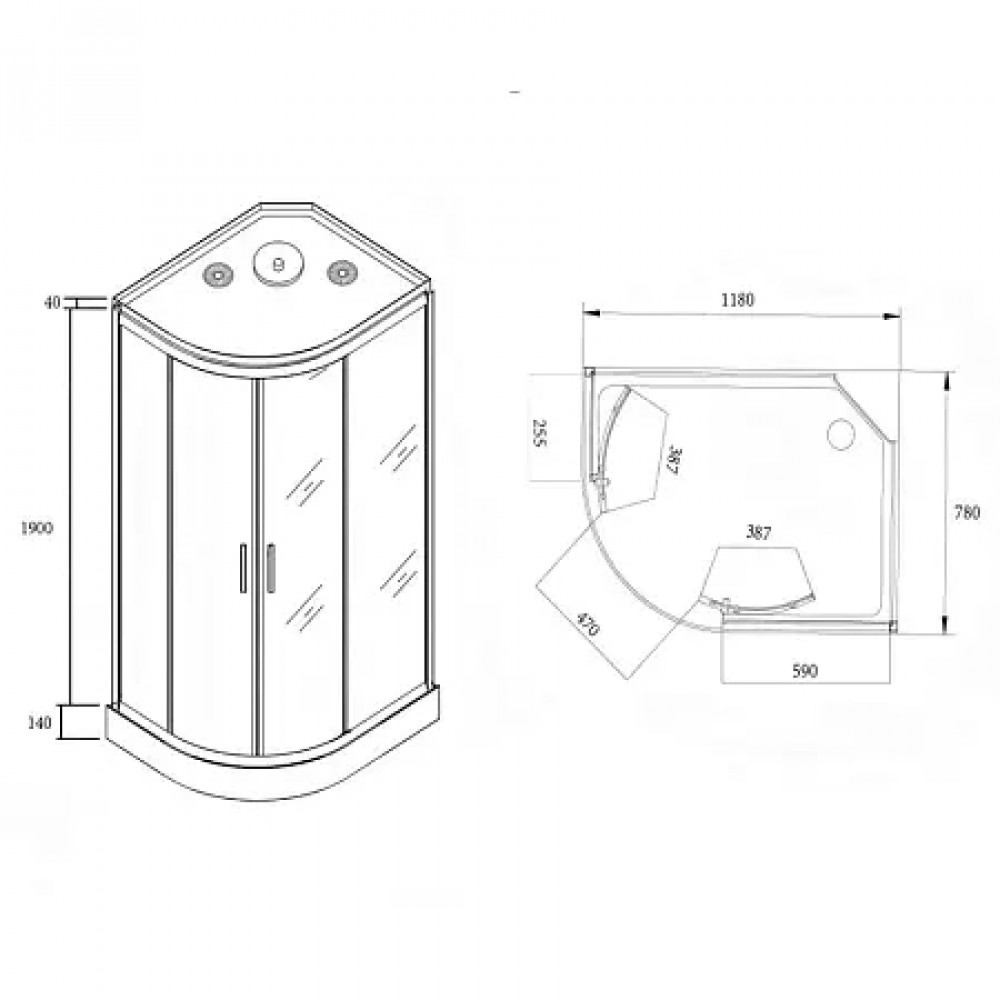 CS-877EATM/B-120 Душ. Кабина 1200x800x2150 поддон 14 см Правая