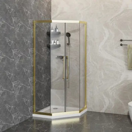 AZ-092K2-90-BGL-CL Душевое ограждение OSAKA DIA-TD-90х90х195-BGL-CL, прозрачное стекло 5 мм, профиль брашированное золото, две двери сдвижные