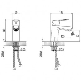 Смеситель для раковины без донного клапана, хром