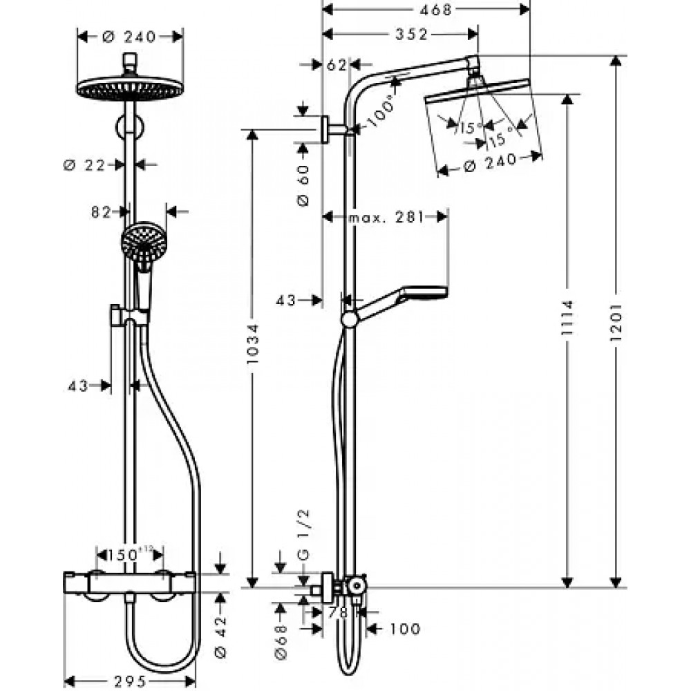 27268000 Crometta S 240 1jet Showerpipe, EcoSmart, 9 л/мин, душевая система для душа с термостатом