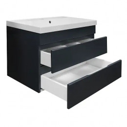 Комплект Тумба Эстима 70/2 подвесная с раковиной Астория 70 Графит