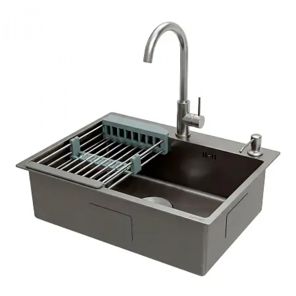 AZARIO кухонная мойка NICOLE (500*500*220) нержавеющая сталь серая соты(сифон, диспенсер,коландер)