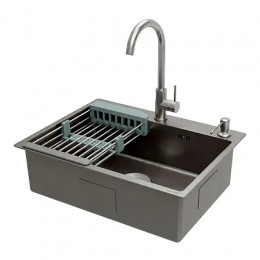 AZARIO кухонная мойка NICOLE (500*500*220) нержавеющая сталь серая соты(сифон, диспенсер,коландер)