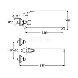 Смеситель Баус для ванны-душа с длинным изливом, с аксессуарами, хром