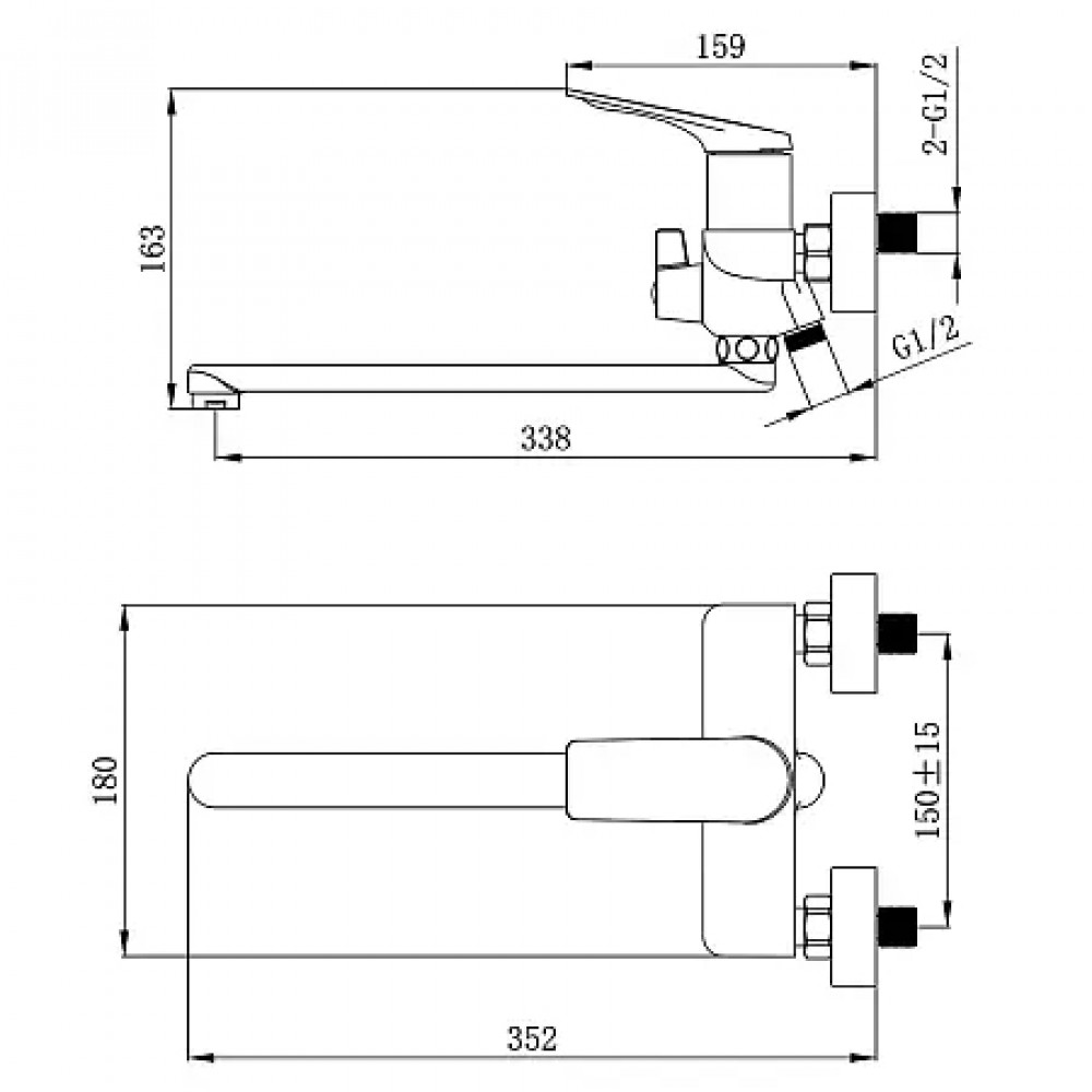 Lursy Смеситель для ванны с ручным душем, длинный излив, хром