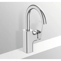 CERAPLAN Смеситель для раковины с высоким трубчатым поворотным изливом 180 мм, с металлическим донным клапаном, система монтажа EASY-FIX (облегченн