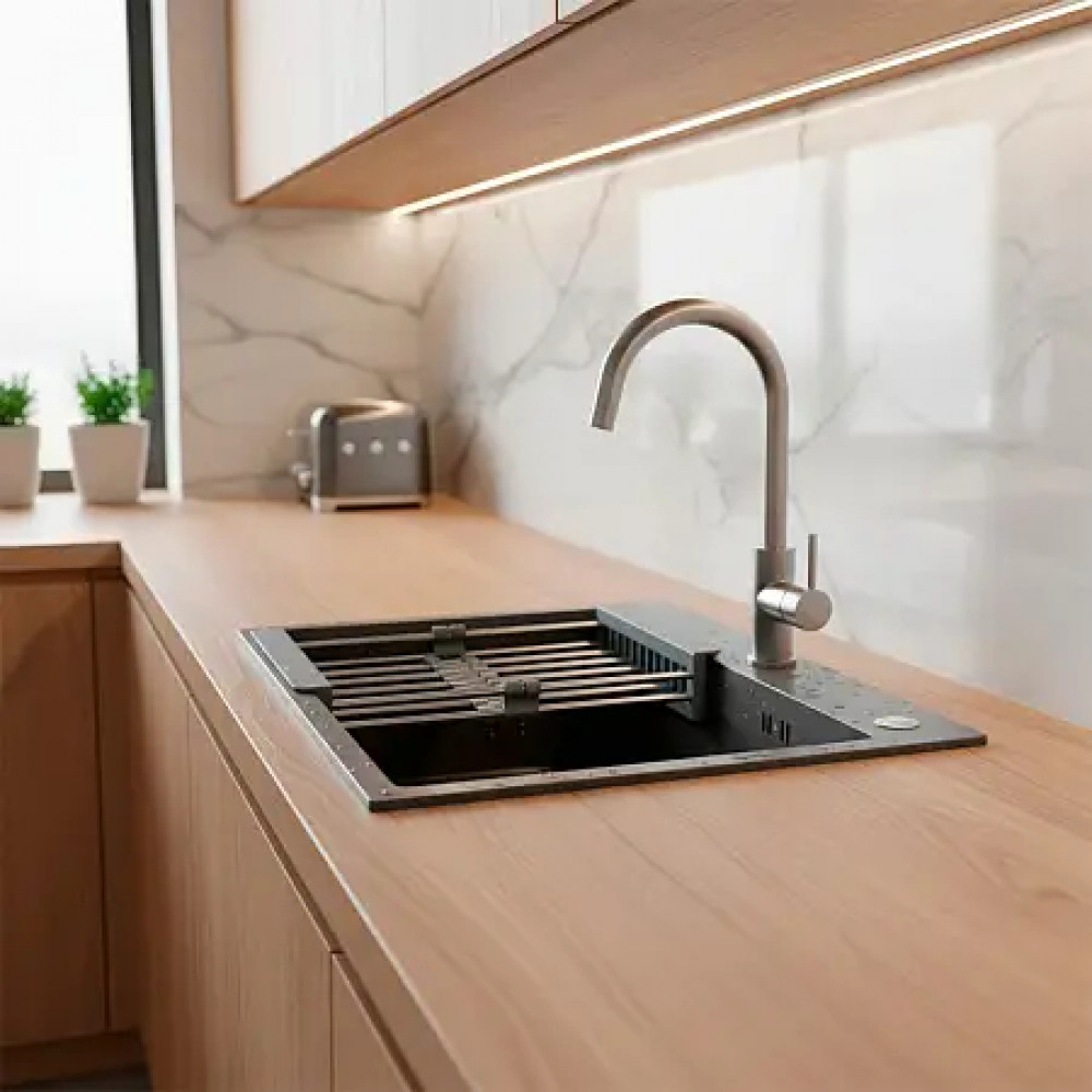 AZARIO кухонная мойка NICOLE (500*500*220) нержавеющая сталь серая соты(сифон, диспенсер,коландер)