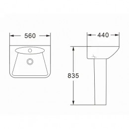 ELANA Раковина с пьедесталом. Размер 560х440х835 мм