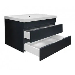 Комплект Тумба Эстима 80/2 подвесная с раковиной Астория 80 Графит