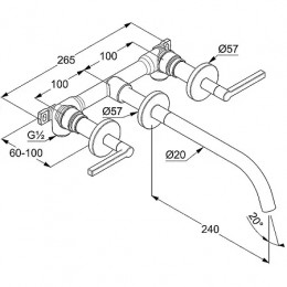 KLUDI NOVA FONTE смес. для умыв. на 3 от.; черный PURISTIC длина излива 240 мм