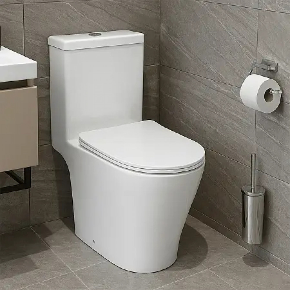 Prime Унитаз напольный безободковый моноблок, сиденье микролифт. Размер: 640*370*760mm (2 места)