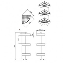 AZ-833-3 Полка угловая трехэтажная, матовый хром