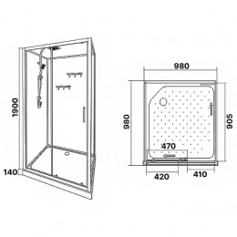 CS-3010TM/W-100L Душ. Кабина 1000x1000x2150 поддон 14 см