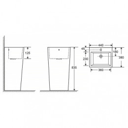 FRETTA SQUARE Раковина напольная отдельностоящая прямоугольная. Размер 440*380*835