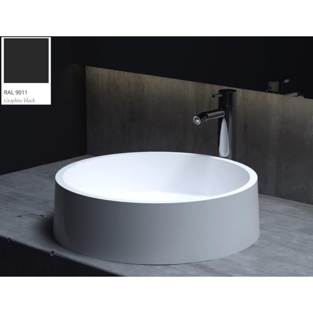 Раковина, Salini, Gloria, шгв 440*440*125, отверстия для смесителя-отсутствуют, цвет внутри и снаружи-RAL9011 матовый