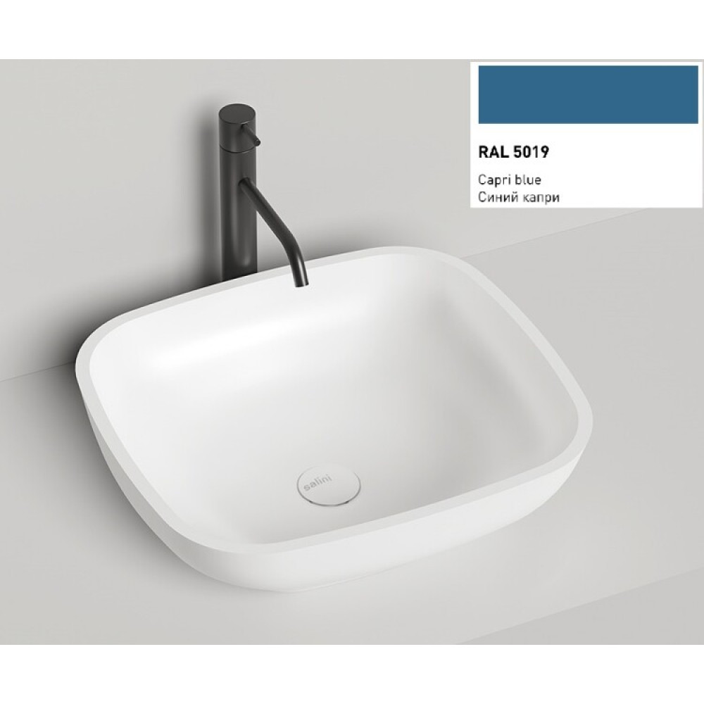 Раковина, Salini, Gloria, шгв 495*445*150, отверстия для смесителя-отсутствуют, цвет внутри и снаружи-RAL5019 матовый