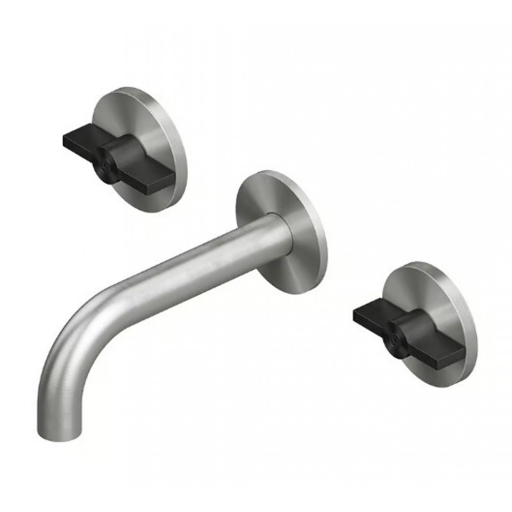 Смеситель для раковины, Quadro design, Valvola01, цвет-сталь брашированная/золото черное