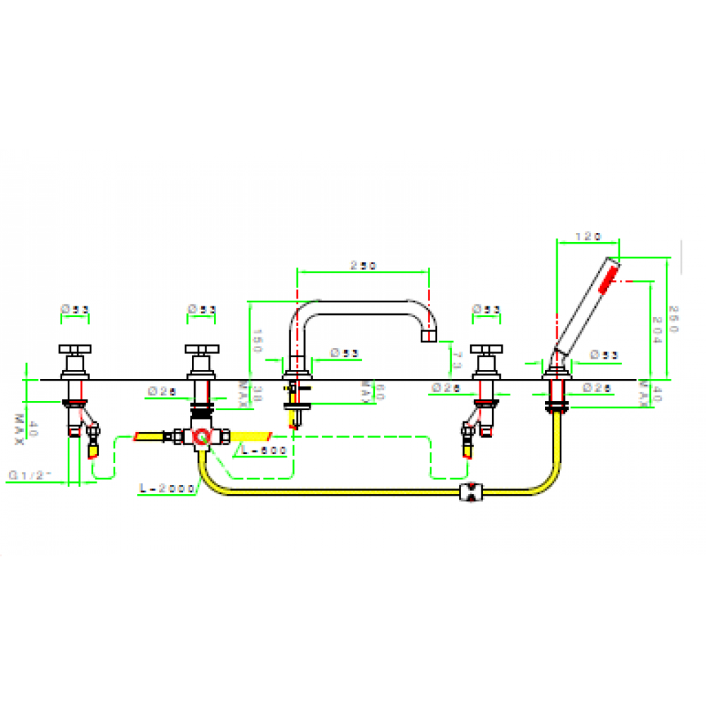 Смеситель для ванны и душа, Nicolazzi, Mac Kinley 05, цвет-латунь брашированная