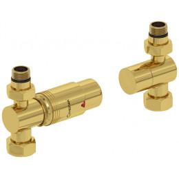 Терморегулятор, Сунержа, автоматический, G 1/2" НР х G 3/4" НГ, набор, прямой, цвет-золото/золото