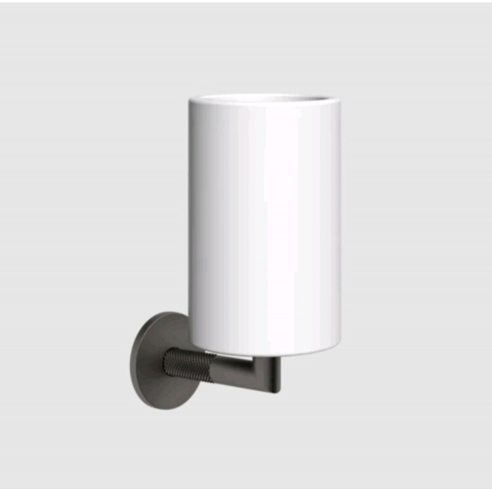 Стакан, Gessi, Anello, шгв 75*107*171, цвет стакана-белый, цвет держателя-Black Metal Brushed PVD