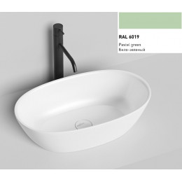Раковина, Salini, Sofia, шгв 555*330*150, отверстия для смесителя-отсутствуют, цвет-RAL6019 матовый снаружи/белый матовый внутри