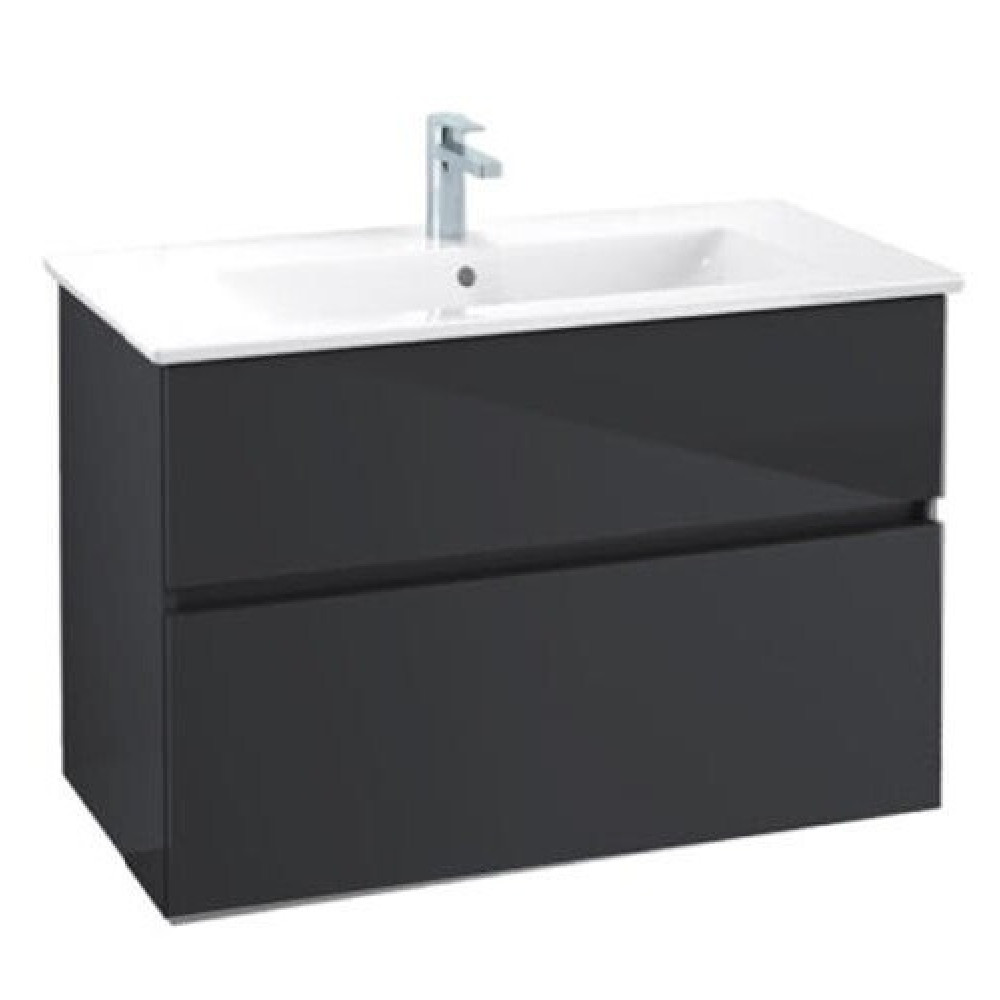 Тумба под раковину, Villeroy&Boch, Verity Line, шгв 755*482*618, с раковиной Venticello, цвет-черный матовый