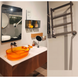 Комплект мебели, Antonio Lupi, Binario, 2 тумбы под раковину+раковина+столешница+зеркало LED+2 открытых шкафа+полотенцесушитель+лоток предметный