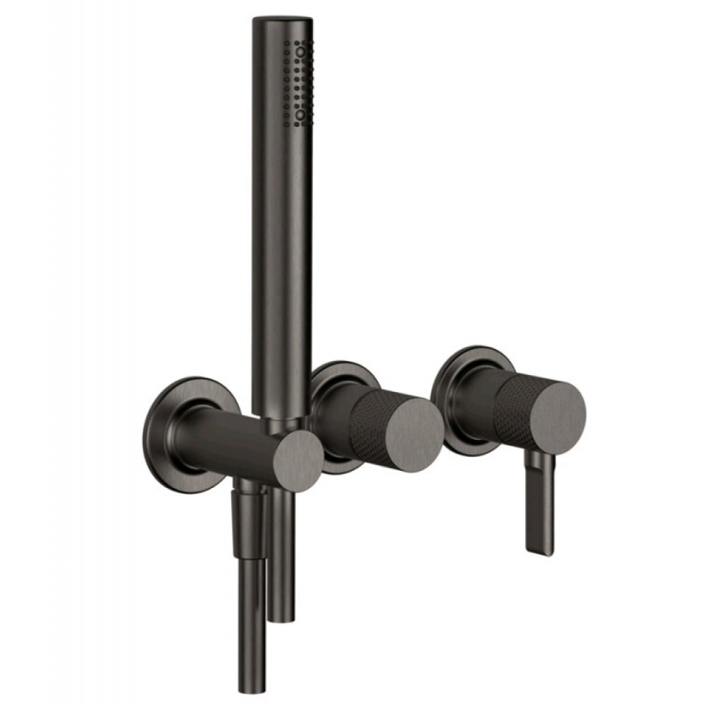 Смеситель для душа, Gessi, Inciso Bath&Shower, на 2 потребителя, цвет-Black Metal Brushed PVD