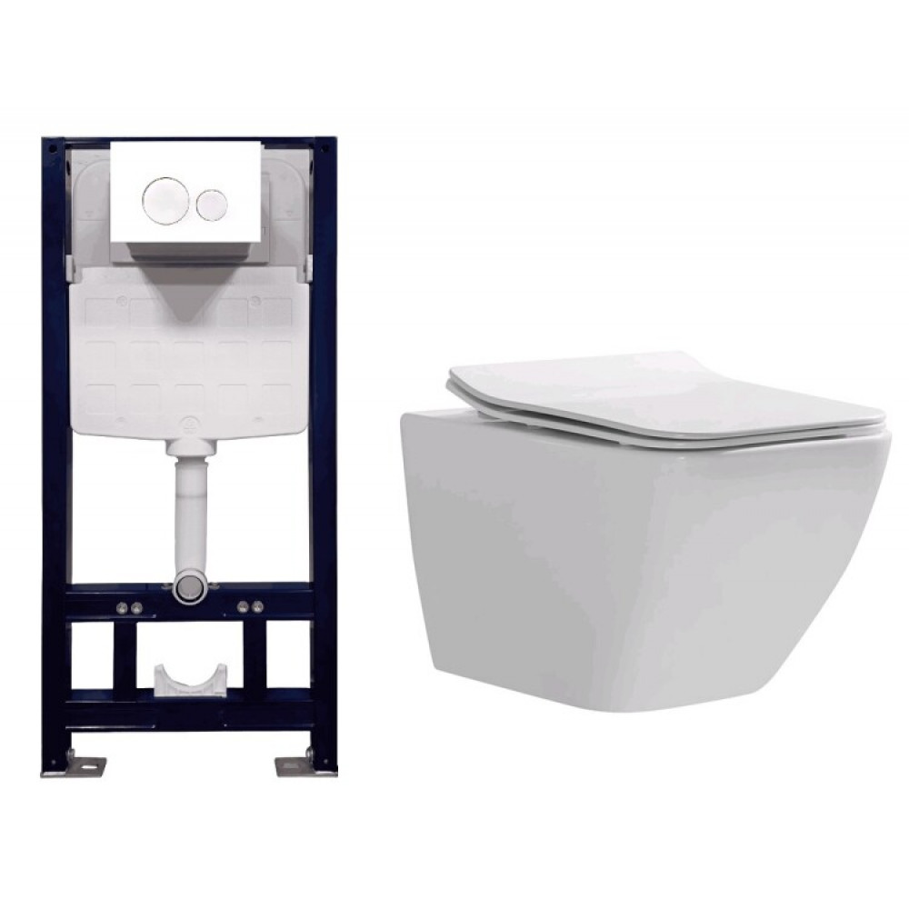 Комплект, Splendy, Elson/Stable, унитаз подвесной, шгв 360*530*365 + сиденье + инсталляция + клавиша смыва, цвет унитаза-белый, цвет клавиши-белый