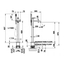 Смеситель для ванны и душа, Gessi, BATH316, цвет-Black Metal Brushed PVD