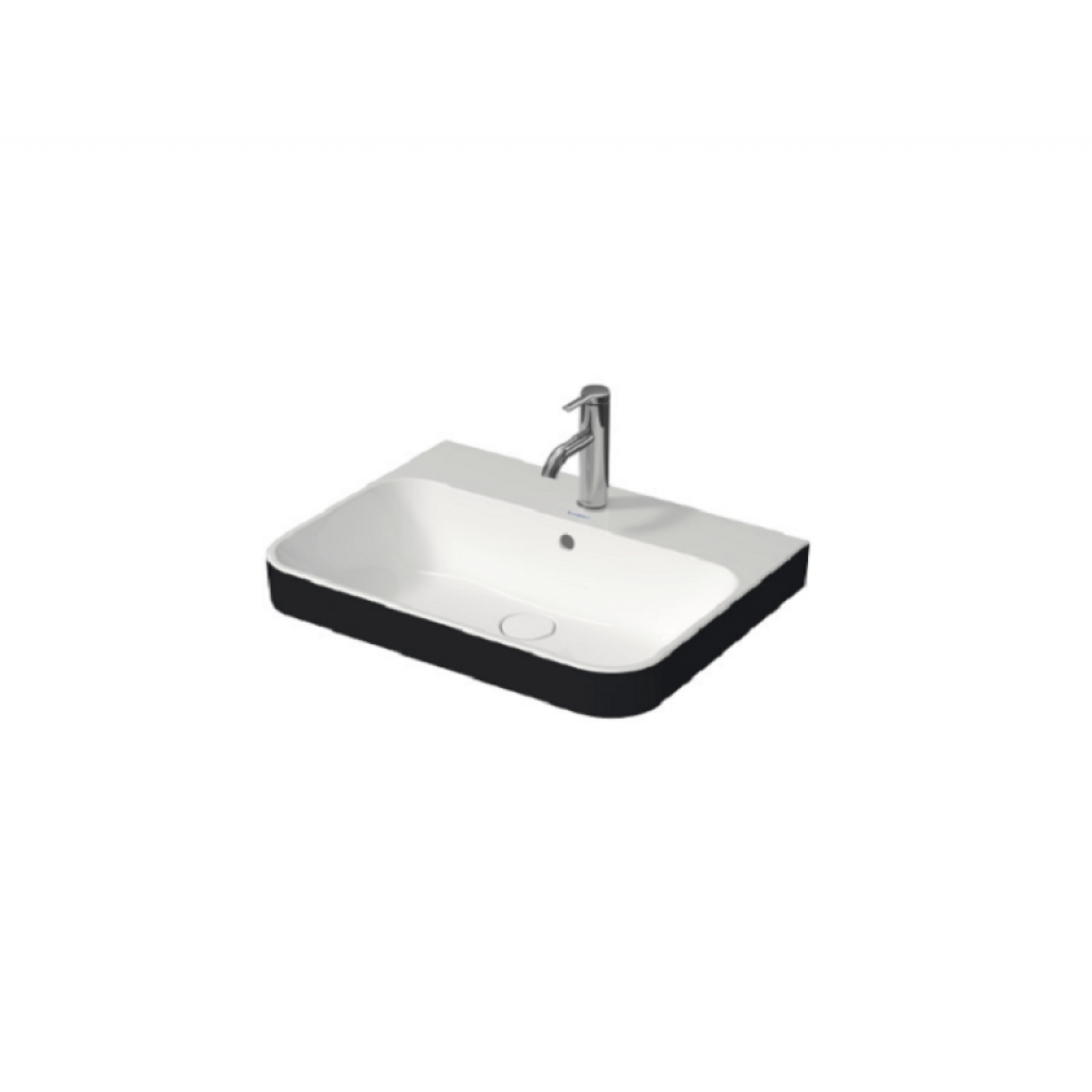 Раковина, Duravit, Happy D.2 Plus, шгв 600*460*195, отверстия для смесителя-отсутствуют, цвет-белый/антрацит матовый