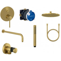 Душевой комплект, Kludi, BOZZ, 7in1 с кнопочным переключателем, цвет-золото брашированное