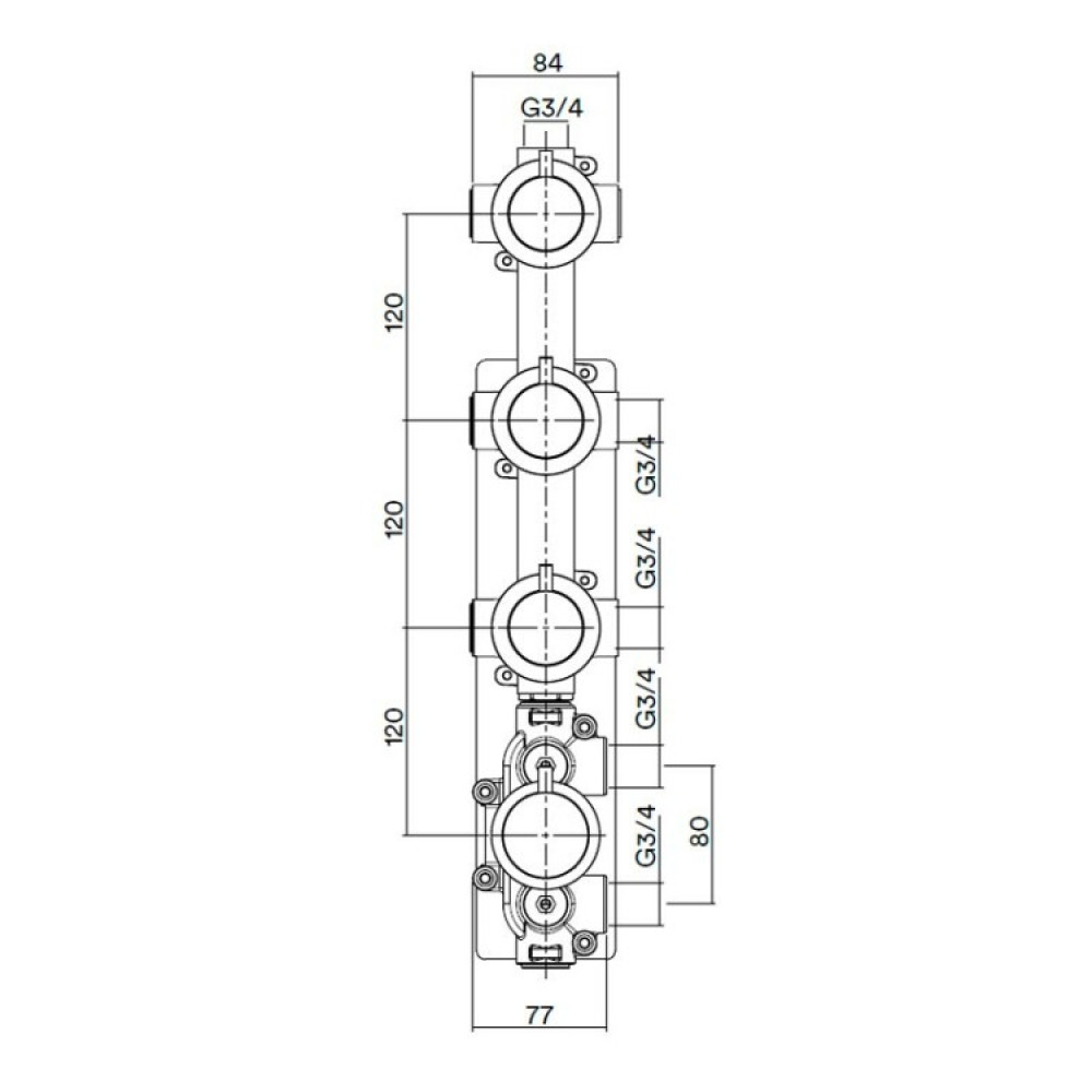 Внутренняя часть, Quadro design, FixKit, назначение-смеситель для душа термостатический с 3-мя запорными вентилями, сталь брашированная