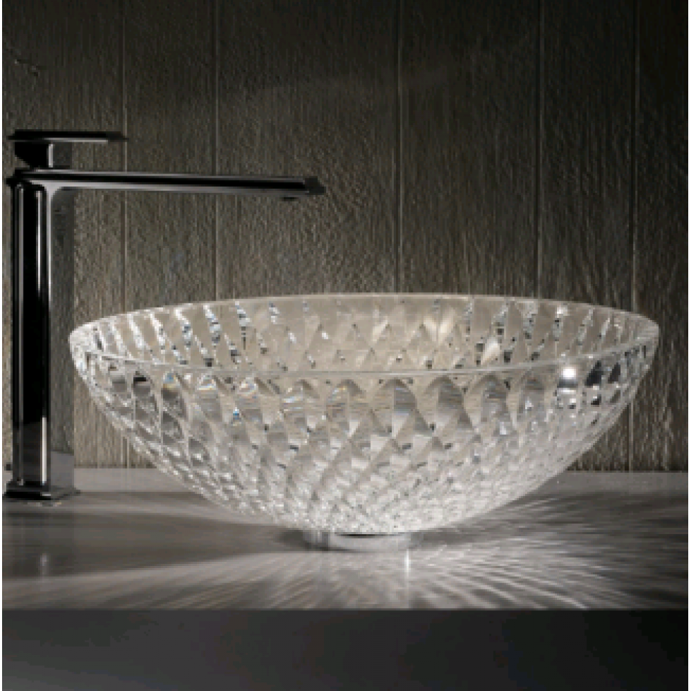 Раковина, 3SC, Modigliani, шгв 450*450*150, отверстия для смесителя-отсутствуют, фурнитура-золото матовое 24Kt, цвет-бесцветный (Clear)