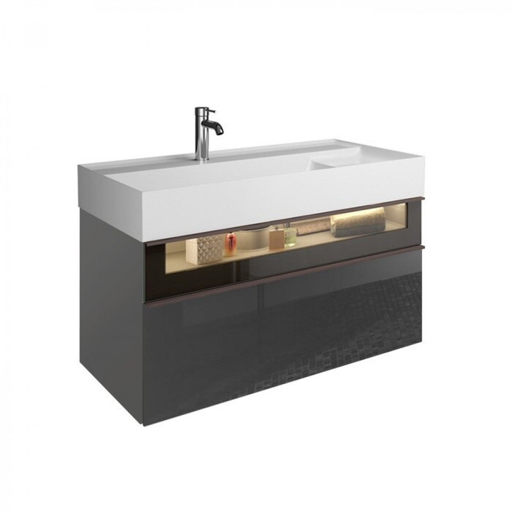 Тумба под раковину, Burg, Yumo, шгв 1015*470*610, раковина-в комплекте, цвет-Grey high gloss