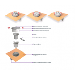 Точечный слив для воды, Huppe, Master S, горизонтальный, DN-50, цвет решетки-серебро матовое