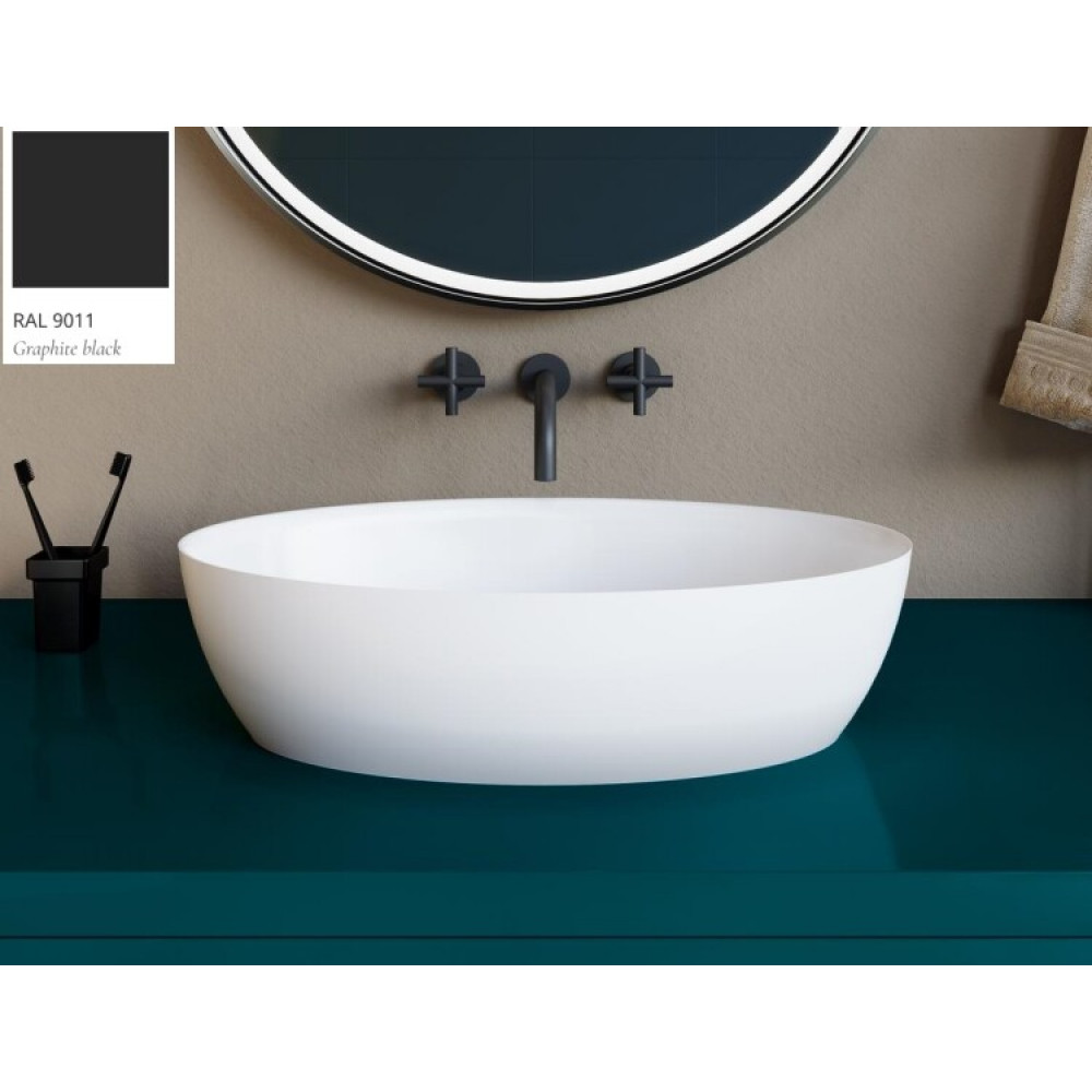 Раковина, Salini, ALDA 01, шгв 580*350*150, отверстия для смесителя-отсутствуют, цвет внутри и снаружи-RAL9011 матовый