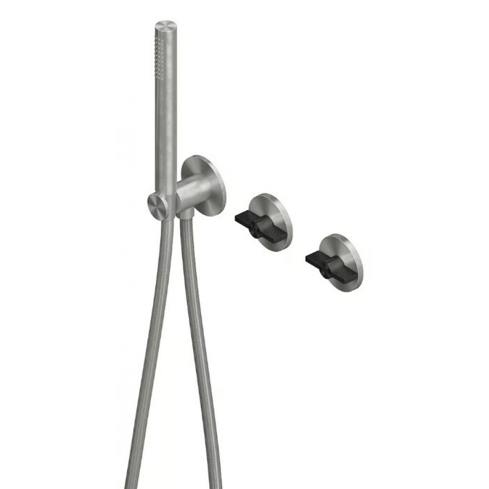 Смеситель для ванны и душа, Quadro design, Valvola01, на 2 потребителя, цвет-сталь брашированная/золото черное