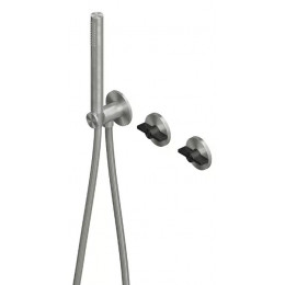 Смеситель для ванны и душа, Quadro design, Valvola01, на 2 потребителя, цвет-сталь брашированная/золото черное