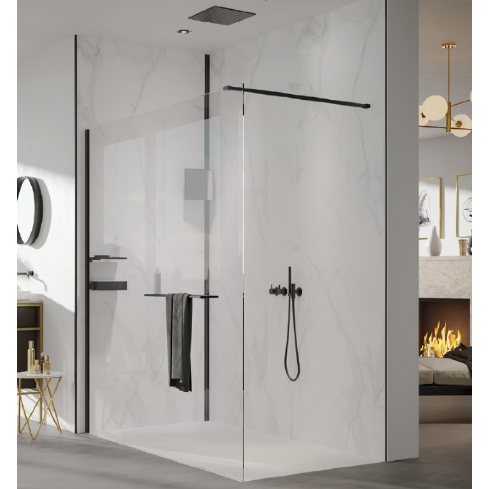 Душевая перегородка, Huppe, One, шв 1200*2000, черный, цвет стекла-прозрачный