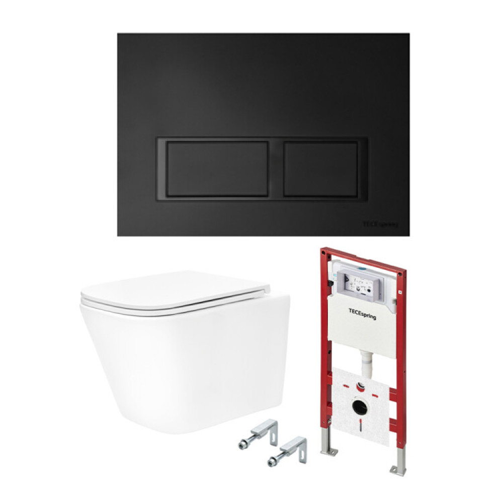 Комплект, TECE, TeceSpring V, унитаз+инсталляция+клавиша смыва, цвет унитаза-белый, цвет клавиши-чёрный матовый