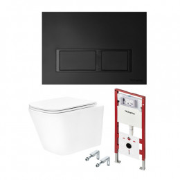 Комплект, TECE, TeceSpring V, унитаз+инсталляция+клавиша смыва, цвет унитаза-белый, цвет клавиши-чёрный матовый